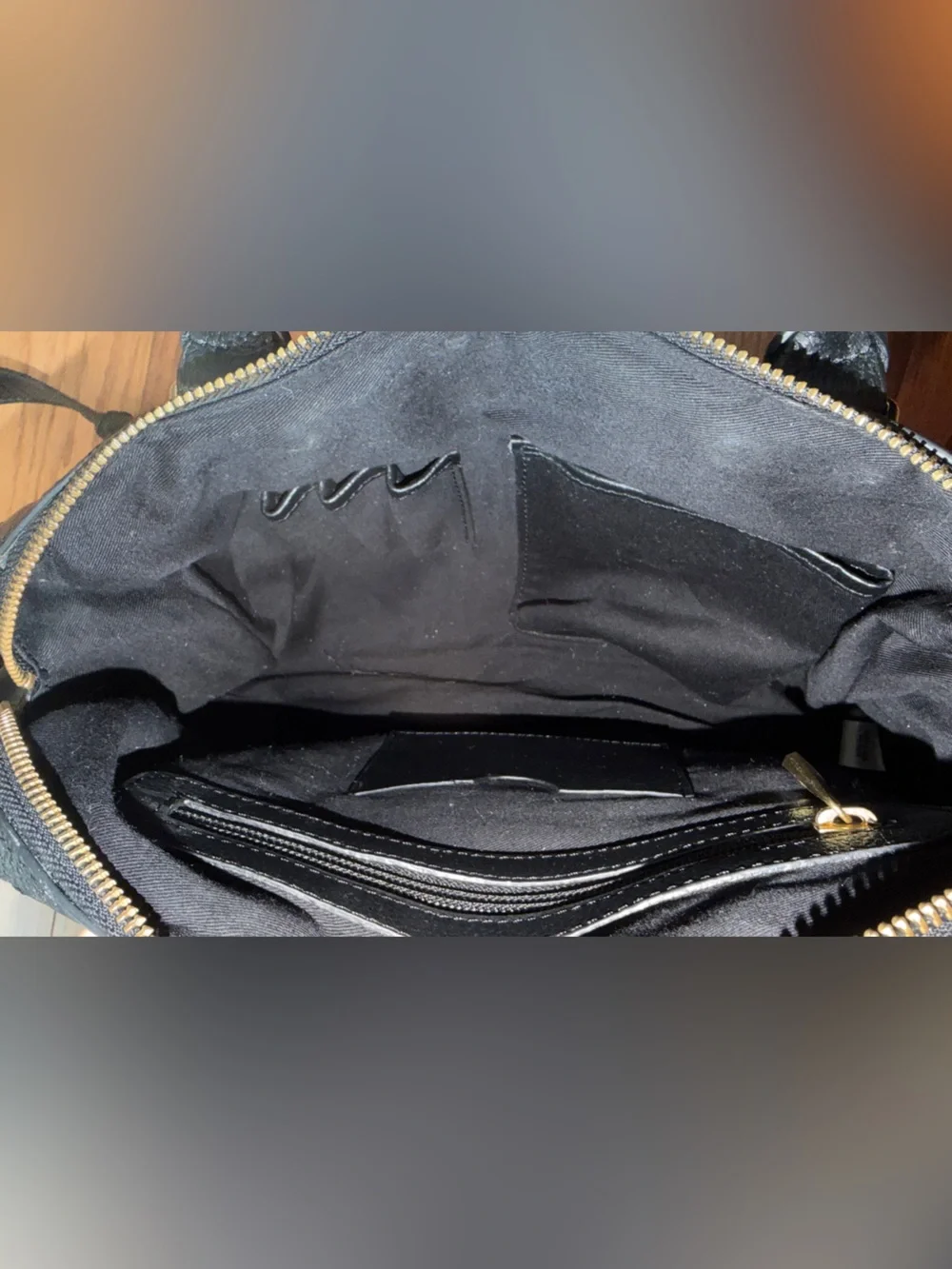 Rachel Roy Black Leather Satchel Handbag with Gold Hardware